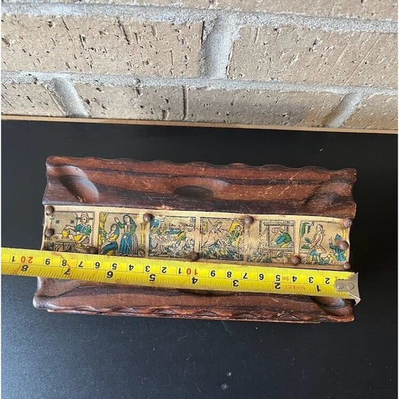 VTG hand-carved/handmade Solid Wood Trinket/Jewelry Box - Made In Spain 3 in H - Picture 6 of 8